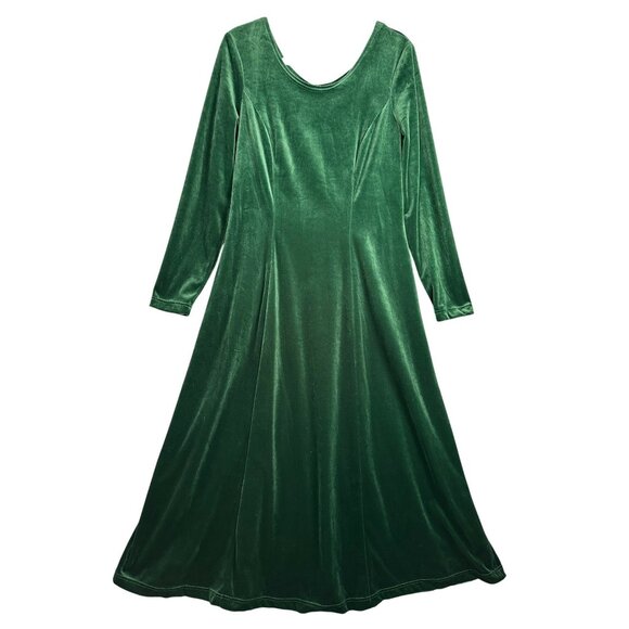 Coldwater Creek Green Velvet Maxi Dress Size 10 Long Sleeve A Line Whimsigoth - Picture 1 of 6